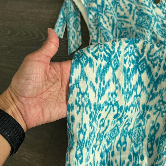 NWT Cynthia Rowley Dress Sz 8 Teal Ikat Linen Sleeveless Boho Coastal  Preppy